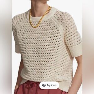 Varley Knit Cream Short Sleeve Sweater Hamptons Summer Vacation Women’s Size S